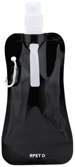 Waterfles / drinkfles opvouwbaar - zwart - kunststof - 400 ml - schroefdop - ophanghaak