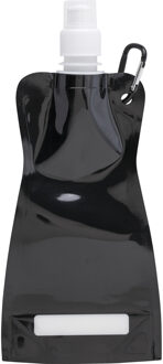 Waterfles/drinkfles opvouwbaar - zwart - kunststof - 420 ml - schroefdop - karabijnhaak
