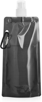 Waterfles/drinkfles opvouwbaar - zwart - kunststof - 460 ml - schroefdop - waterzak