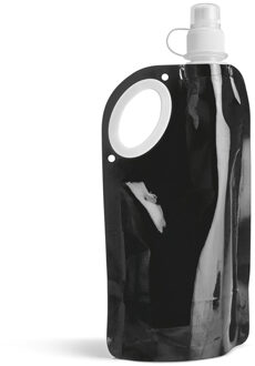 Waterfles/drinkfles opvouwbaar - zwart - kunststof - 770 ml - schroefdop - waterzak