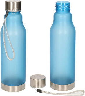Waterfles/drinkfles/sportfles - 2x - blauw - kunststof - rvs dop - 600 ml
