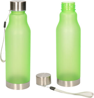 Waterfles/drinkfles/sportfles - 2x - groen - kunststof - rvs - 600 ml