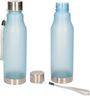 Waterfles/drinkfles/sportfles - 2x - lichtblauw - kunststof/rvs - 600 ml - Drinkflessen