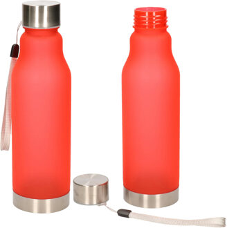 Waterfles/drinkfles/sportfles - 2x - rood - kunststof - rvs - 600 ml - Drinkflessen