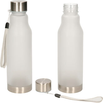 Waterfles/drinkfles/sportfles - 2x - transparant - kunststof/rvs - 600 ml - Drinkflessen
