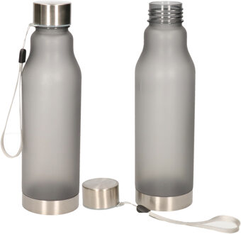 Waterfles/drinkfles/sportfles - 2x - zwart - kunststof - rvs - 600 ml
