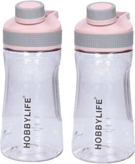 Waterfles / drinkfles / sportfles Aquamania - 2x - lichtroze - 530 ml - kunststof - bpa vrij
