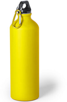 Waterfles/drinkfles Thor - geel - aluminium - schroefdop - karabijnhaak - 800 ml - Sportfles/bidon - Drinkflessen