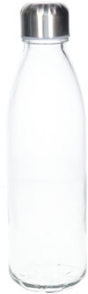 Waterfles/drinkfles - transparant - met RVS dop - 650 ml - glas - Sportfles - Bidon