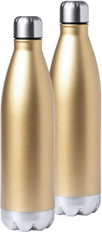 Waterfles/drinkfles voor warme en koude dranken - 2x - goud - roestvrij staal - schroefdop - 750 ml