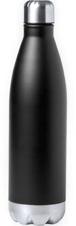 Waterfles/drinkfles voor warme en koude dranken - zwart - roestvrij staal - met schroefdop - 750 ml