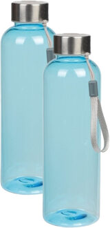 Waterfles met RVS schroefdop en nylon polslus - 2x - blauw - 550 ml - Sportfles - Bidon
