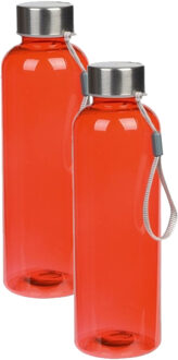 Waterfles met RVS schroefdop en nylon polslus - 2x - rood - 550 ml - Sportfles - Bidon