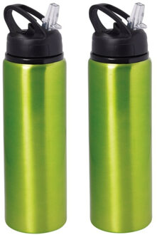 Waterfles/sportfles/drinkfles Sporty - 2x - metallic groen - aluminium/kunststof - 800 ml
