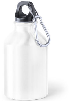Waterfles - Wit - Aluminium - 330 ml - schroefdop - met Karabijnhaak - Bidon