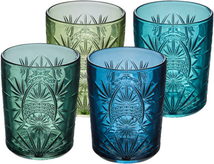 Waterglazen / drinkglazen Ayla - 4x - blauw / groen - 350 ml