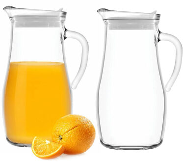 Waterkan - 2x - met deksel - 1,5L - glas - schenkkan - waterkaraf