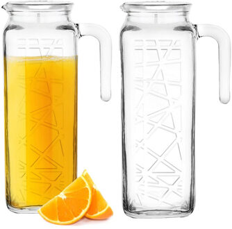 Waterkan - 2x - met deksel - 1L - glas - schenkkan - waterkaraf