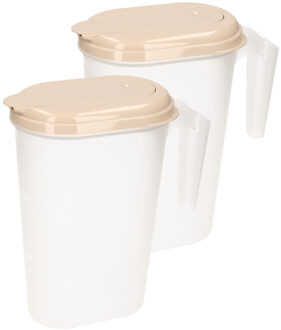 Waterkan - 2x stuks - Sapkan - transparant/taupe - met deksel - 1.6 liter - kunststof