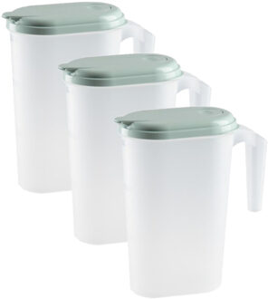 Waterkan - 3x stuks - 1,6 liter - mintgroen/transparant - kunststof - met deksel - koelkastdeur