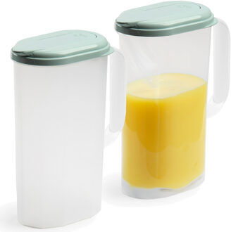 Waterkan met deksel - 2x stuks - 2 liter - groen/ transparant - kunststof - smal