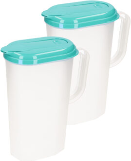 Waterkan met deksel - 2x stuks - 2L - turquoise - kunststof