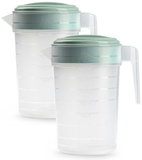Waterkan met deksel - 3x stuks - 2 liter - groen / transparant - kunststof - schenkkan
