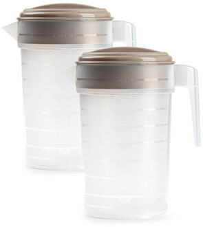 Waterkan met deksel - 3x stuks - 2 liter - taupe / transparant - kunststof - schenkkan