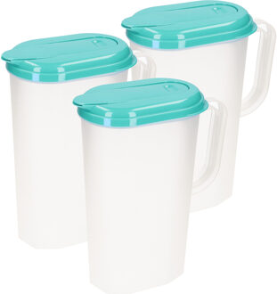 Waterkan met deksel - 3x stuks - 2L - turquoise - kunststof
