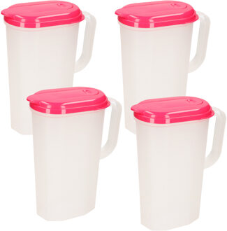 Waterkan met deksel - 4x - 2L - fuchsia - kunststof