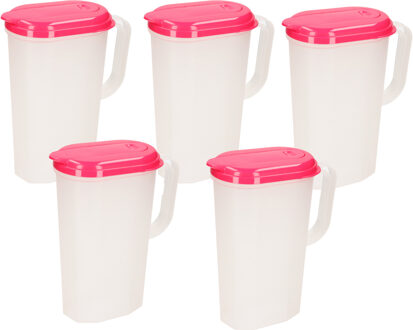 Waterkan met deksel - 5x - 2L - fuchsia - kunststof