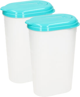 Waterkan/sapkan - 2x - transparant/aqua groen - met deksel - 1.6 liter - kunststof