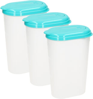Waterkan/sapkan - 3x - transparant/aqua groen - met deksel - 1.6 liter - kunststof