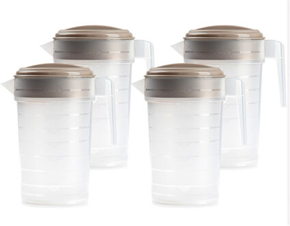 Waterkan/sapkan - 4x stuks transparant/beige met deksel 2 liter kunststof