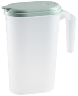 Waterkan/sapkan transparant/mintgroen met deksel 1.6 liter kunststof - Schenkkannen