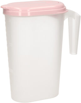 Waterkan/sapkan transparant/roze met deksel 1.6 liter kunststof