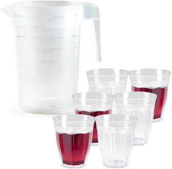 Waterkan/schenkkan met glazen set - kunststof/onbreekbaar - karaf 2 liter/12x glazen - bpa vrij