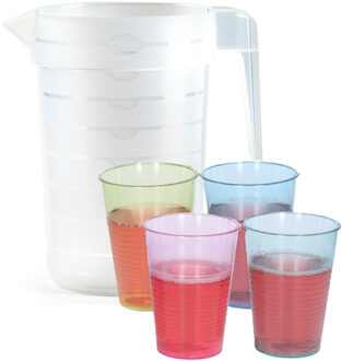 Waterkan/schenkkan met glazen set - kunststof/onbreekbaar - karaf 2 liter/12x glazen - bpa vrij