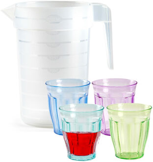 Waterkan/schenkkan met glazen set - kunststof/onbreekbaar - karaf 2 liter/12x glazen - bpa vrij