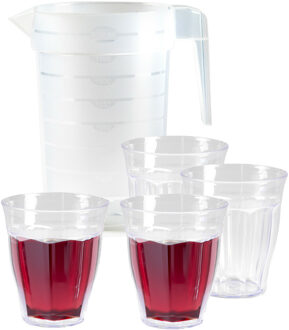 Waterkan/schenkkan met glazen set - kunststof/onbreekbaar - karaf 2 liter/6x glazen - bpa vrij