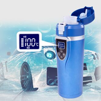 Waterkoker Verwarmde Water Rvs Auto Thee Koffie LCD Display Multifunctionele Non Slip Draagbare Beker Lekvrij Reizen Blauw