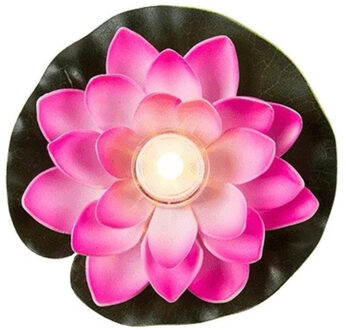 Waterlelie met LED-licht - roze - D13 cm - kunststof - drijvend - LED kaarsen