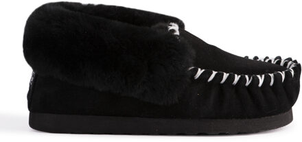 "Waterloo" Australia Hand Stitched Womens Sheepskin Moccasin, Zwart