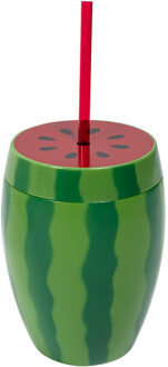 Watermeloen beker met rietje Groen