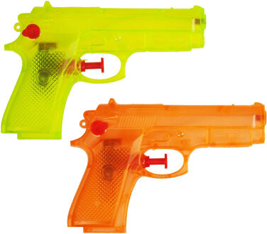 Waterpistool setje - 4x stuks - geel en oranje - basic model - pistooltjes - 14 cm