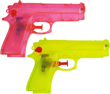 Waterpistool setje - 4x stuks - roze en geel - basic model - pistooltjes - 14 cm