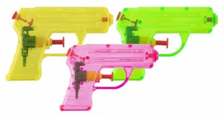 Waterpistooltje/waterpistool - 3x - klein model - 11 cm - geel/groen/roze