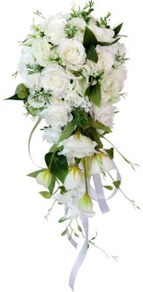 Waterval Bruid Boeketten Witte En Groene Huwelijksceremonie Kunstbloemen Bridal Holding Bruiloft Bloem
