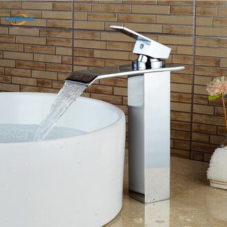 Waterval Uitloop Badkamer Wastafel Kraan Wastafel Enkel Handvat Deck Mount Chrome Afgewerkt Mengkranen