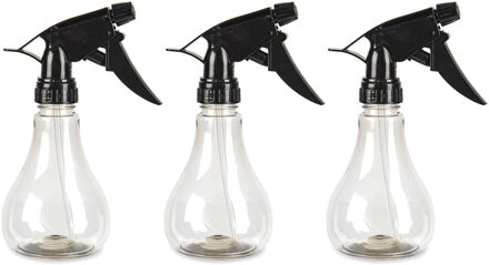 Waterverstuiver/plantenspuit - 3x - zwart - 250ml - kunststof - spuitfles